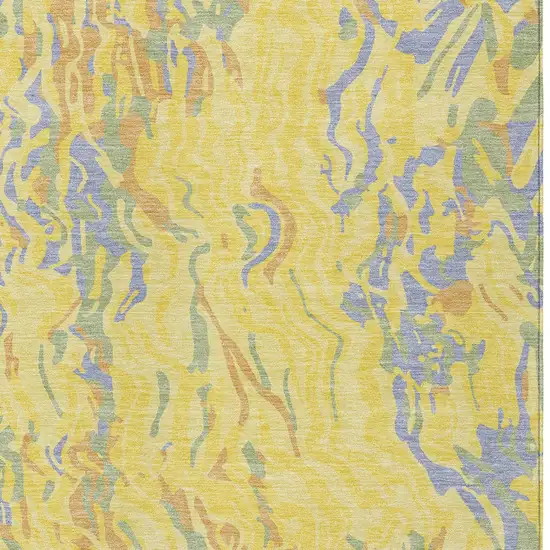 Yellow Purple And Green Abstract Washable Indoor Outdoor Area Rug Photo 7