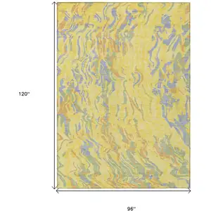 Photo of Yellow Purple And Green Abstract Washable Indoor Outdoor Area Rug