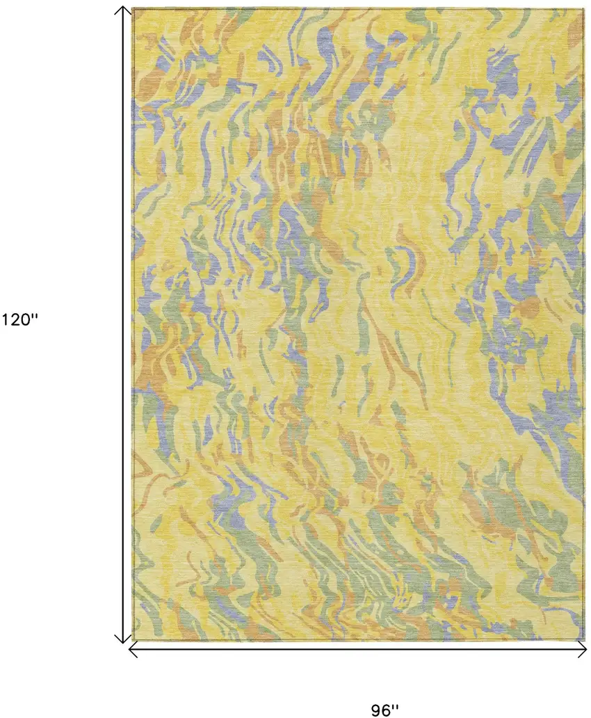 Yellow Purple And Green Abstract Washable Indoor Outdoor Area Rug Photo 3