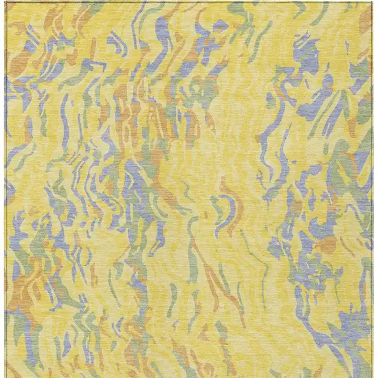 Yellow Purple And Green Abstract Washable Indoor Outdoor Area Rug Photo 8