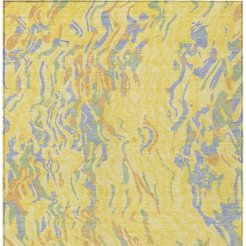Yellow Purple And Green Abstract Washable Indoor Outdoor Area Rug Photo 8