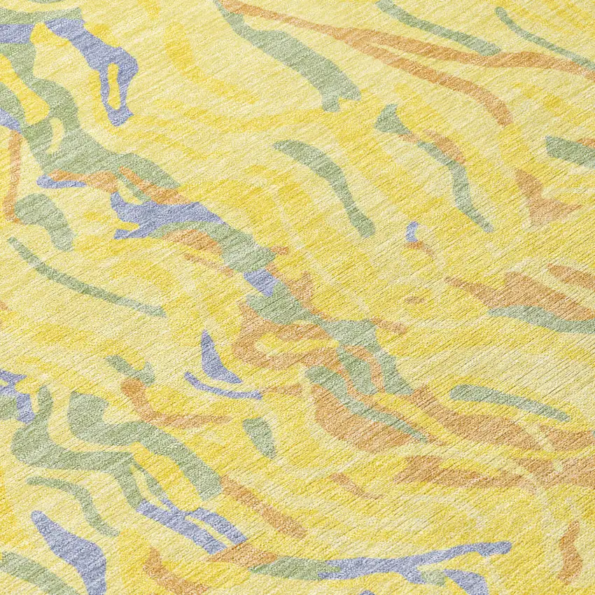 Yellow Purple And Green Abstract Washable Indoor Outdoor Area Rug Photo 6