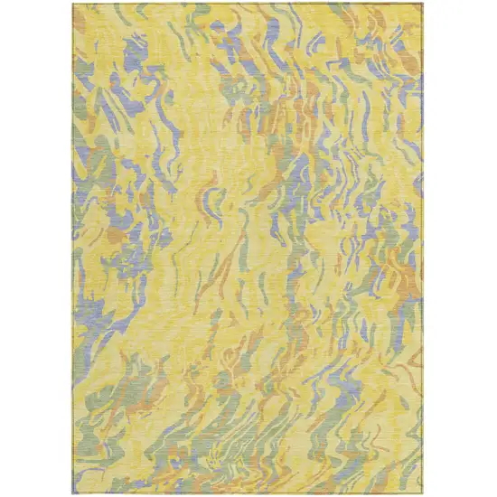 Yellow Purple And Green Abstract Washable Indoor Outdoor Area Rug Photo 7
