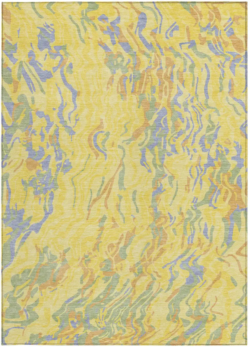 Yellow Purple And Green Abstract Washable Indoor Outdoor Area Rug Photo 7
