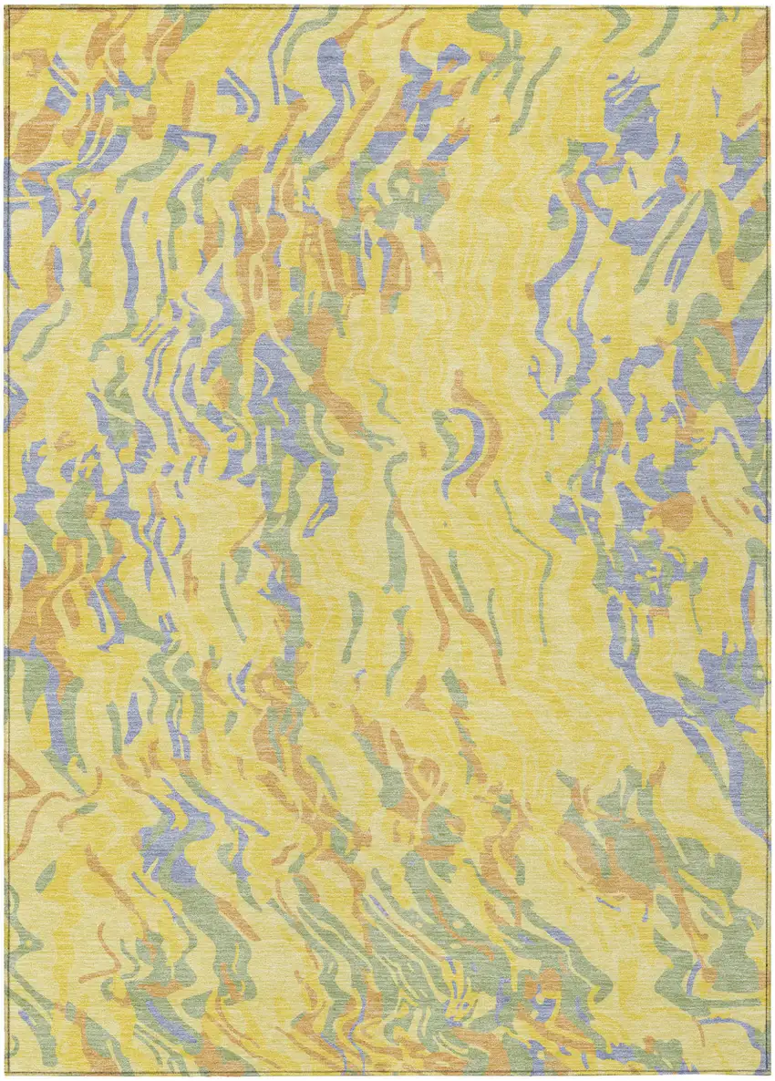 Yellow Purple And Green Abstract Washable Indoor Outdoor Area Rug Photo 2