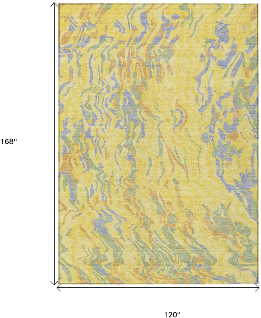 Yellow Purple And Green Abstract Washable Indoor Outdoor Area Rug Photo 3