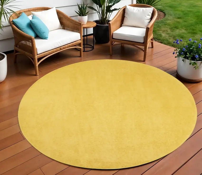 Yellow Round Indoor Outdoor Area Rug Photo 2