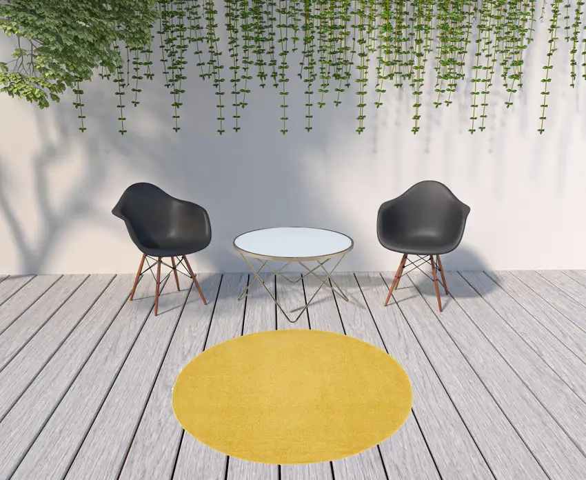 Yellow Round Non Skid Indoor Outdoor Area Rug Photo 2
