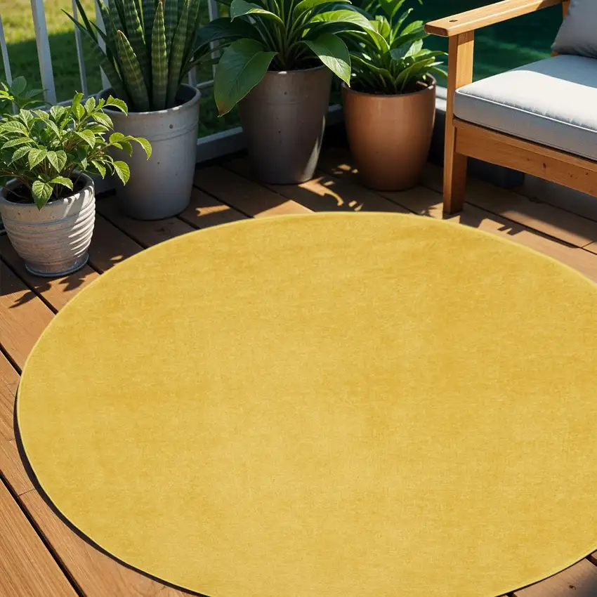 Yellow Round Indoor Outdoor Area Rug Photo 2