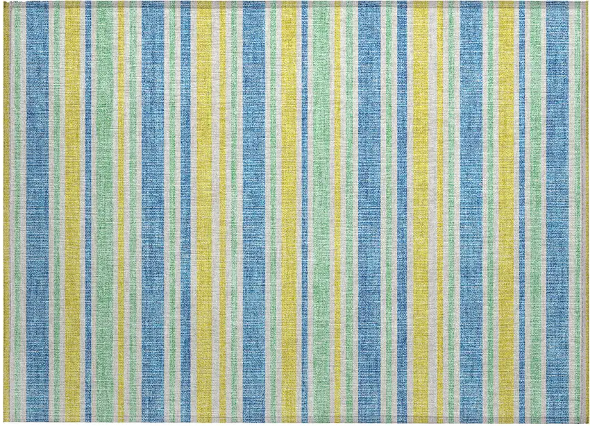 Blue Yellow and Green Striped Washable Non Skid Indoor Outdoor Area Rug Photo 2