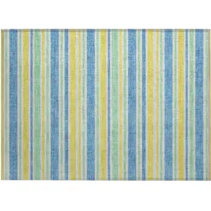 Photo of Yellow Striped Washable Non Skid Indoor Outdoor Area Rug