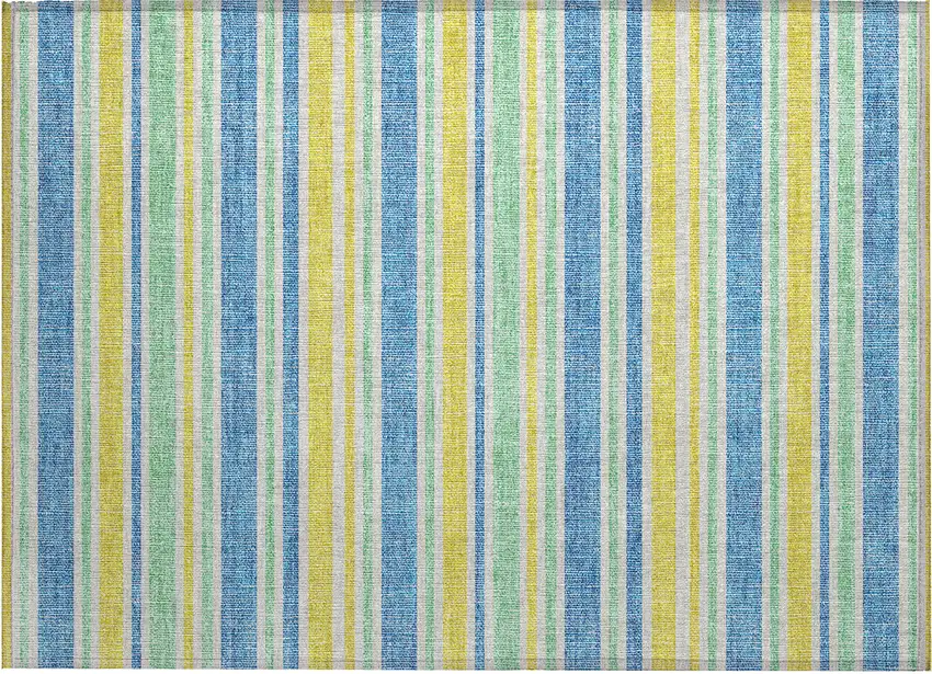 Yellow Striped Washable Non Skid Indoor Outdoor Area Rug Photo 1