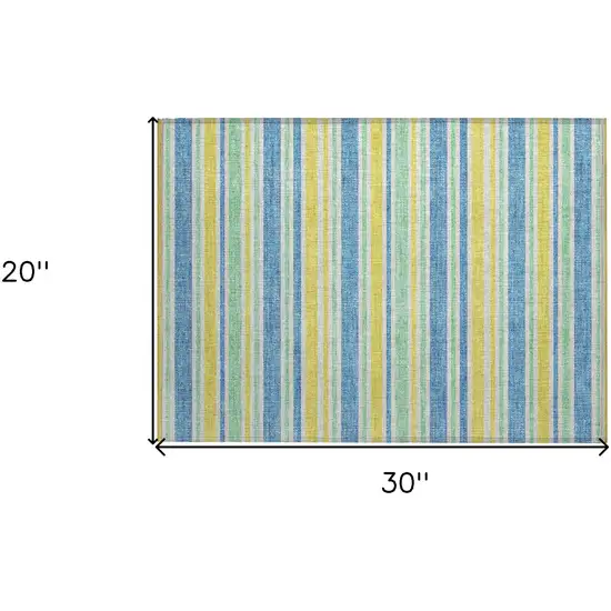 Blue Yellow and Green Striped Washable Non Skid Indoor Outdoor Area Rug Photo 3