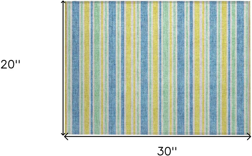Blue Yellow and Green Striped Washable Non Skid Indoor Outdoor Area Rug Photo 3