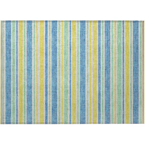 Blue Yellow and Green Striped Washable Non Skid Indoor Outdoor Area Rug Photo 4