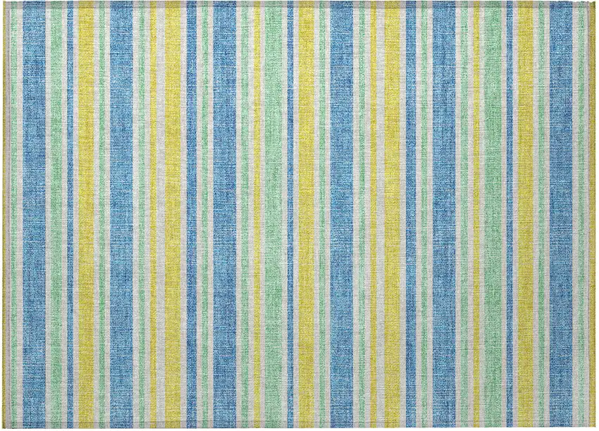 Blue Yellow and Green Striped Washable Non Skid Indoor Outdoor Area Rug Photo 4