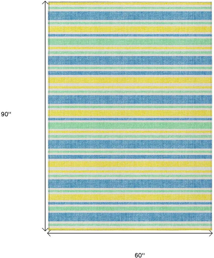 Blue Yellow and Green Striped Washable Non Skid Indoor Outdoor Area Rug Photo 3