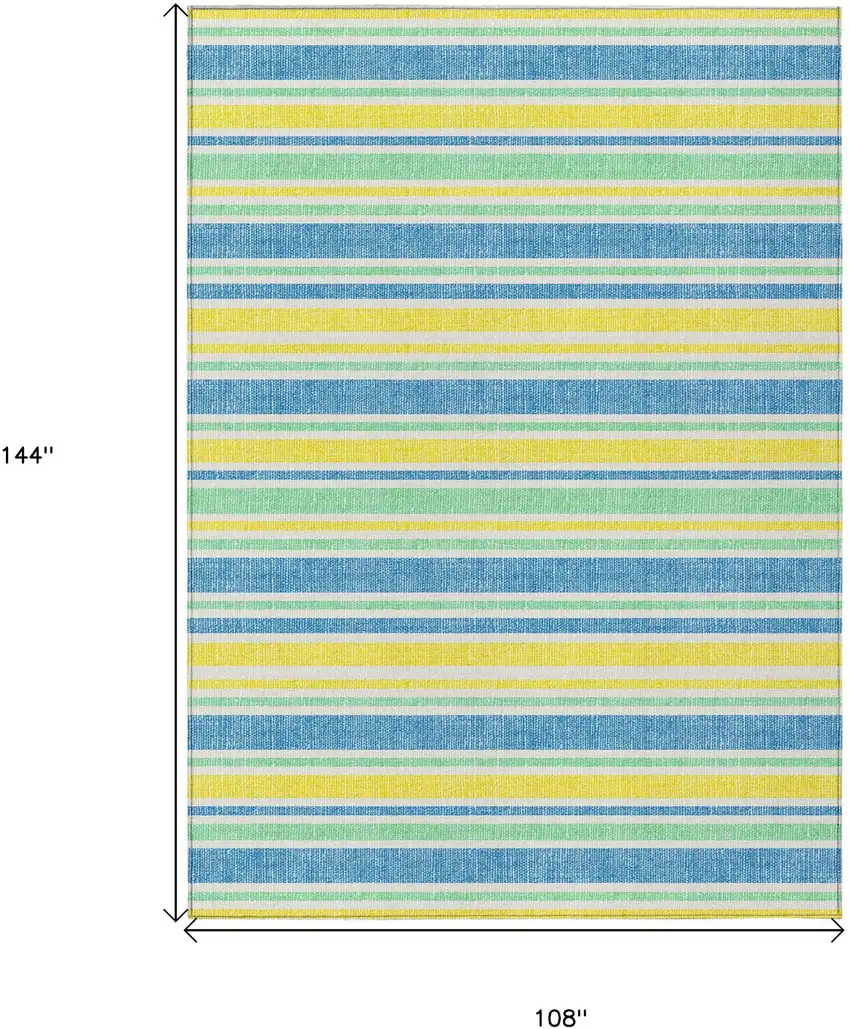 Blue Yellow and Green Striped Washable Non Skid Indoor Outdoor Area Rug Photo 3
