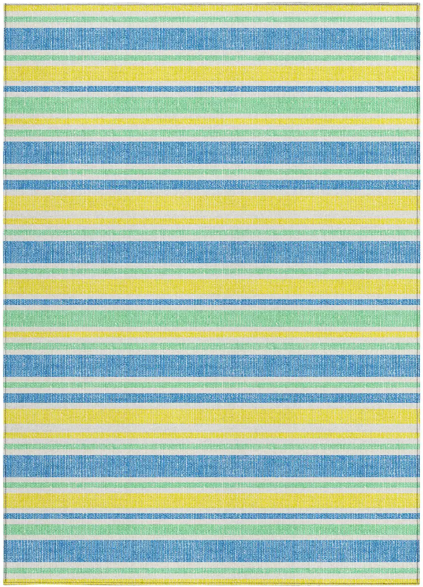 Yellow Striped Washable Non Skid Indoor Outdoor Area Rug Photo 3