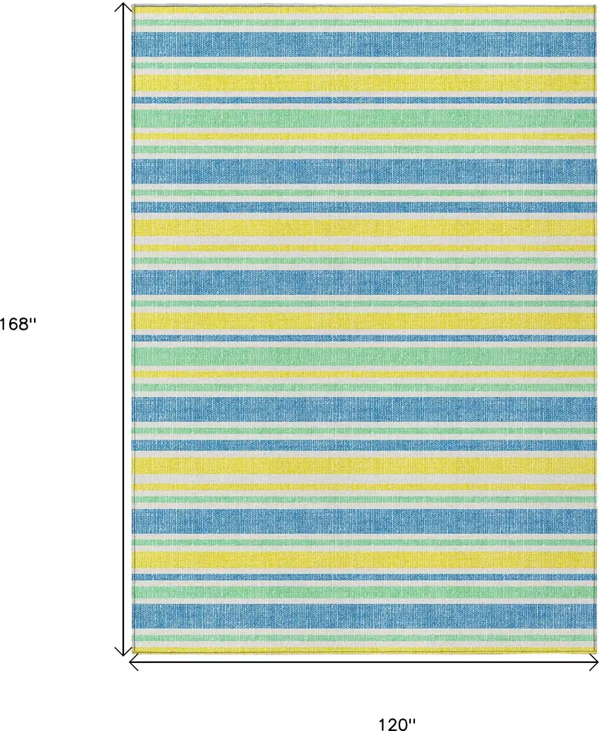 Blue Yellow and Green Striped Washable Non Skid Indoor Outdoor Area Rug Photo 3
