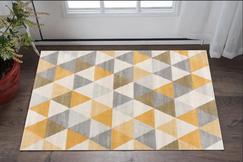 Yellow Geometric Dhurrie Area Rug Photo 1