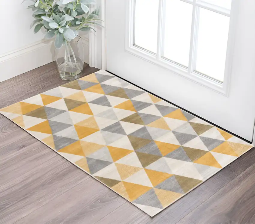 Yellow and Ivory Geometric Area Rug Photo 1
