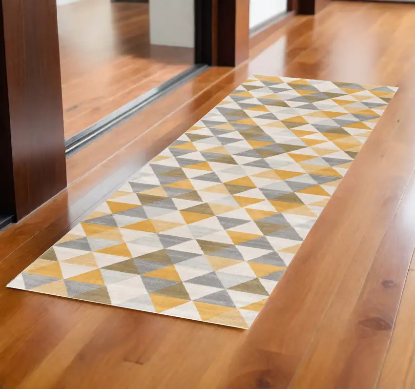 Yellow Geometric Dhurrie Area Rug Photo 1
