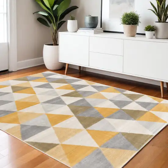 Yellow and Ivory Geometric Area Rug Photo 2