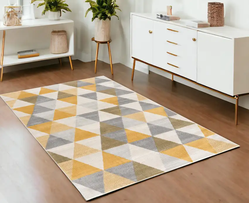 Yellow and Ivory Geometric Area Rug Photo 1