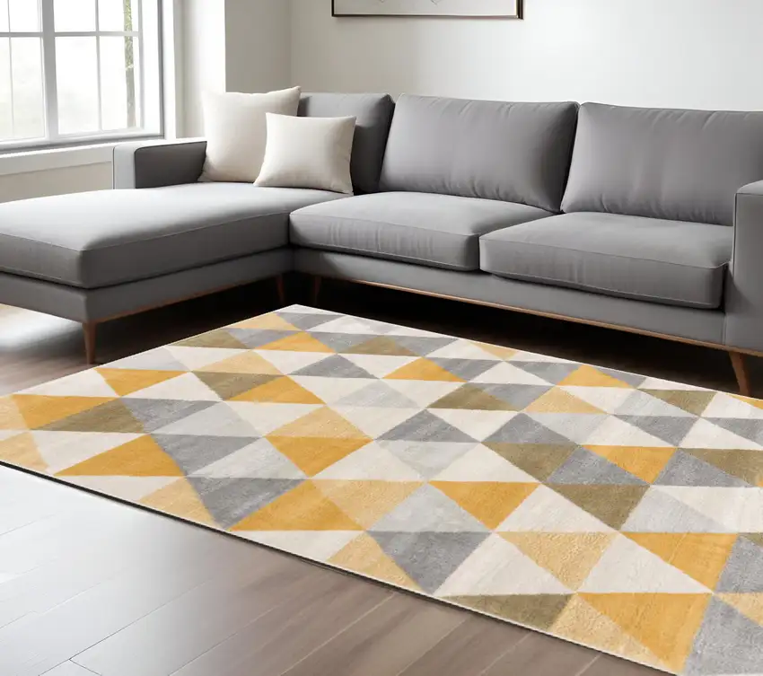 Yellow and Ivory Geometric Area Rug Photo 1