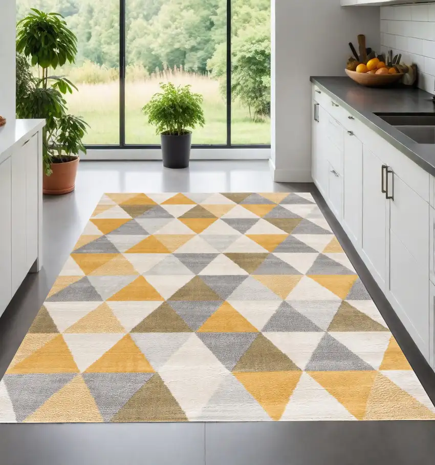 Yellow Geometric Dhurrie Area Rug Photo 1