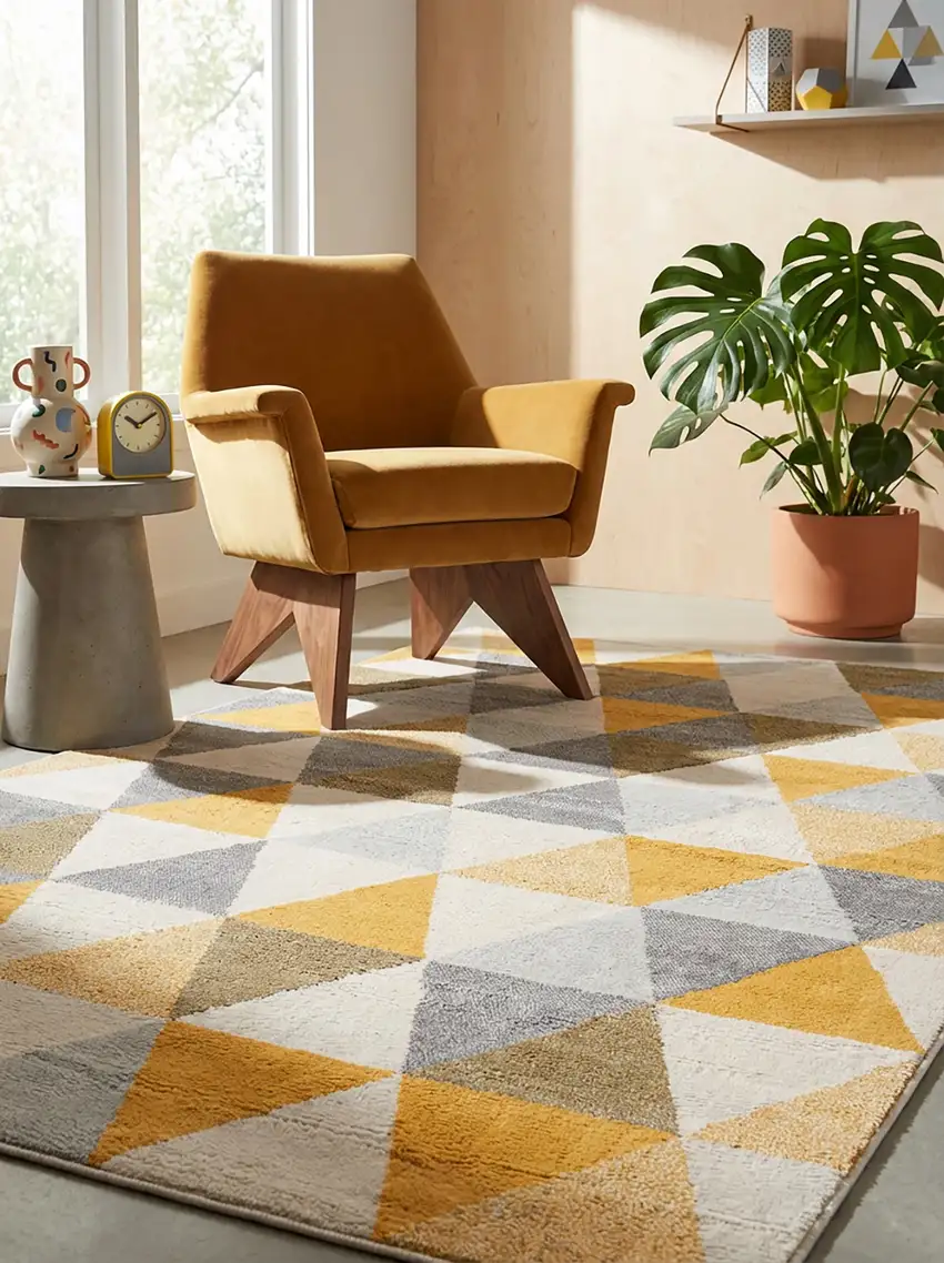 Yellow and Ivory Geometric Area Rug Photo 6