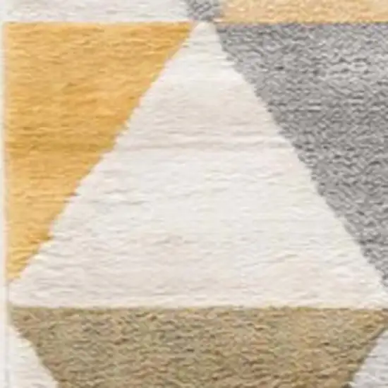 10' Yellow And Ivory Geometric Runner Rug Photo 5