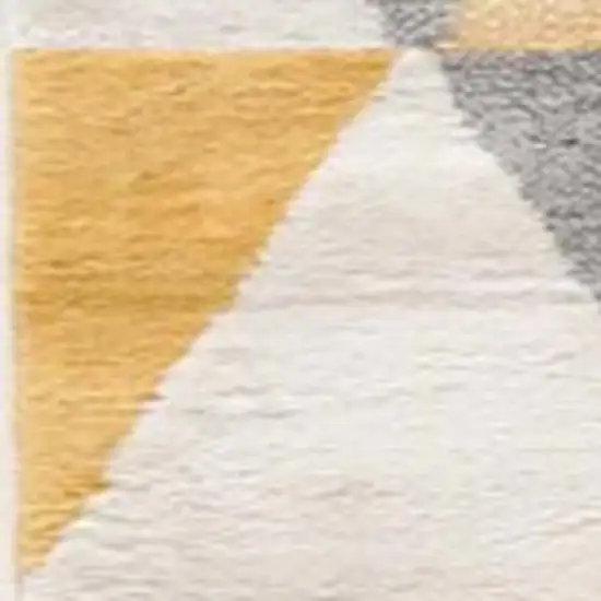 13' Yellow And Ivory Geometric Runner Rug Photo 4