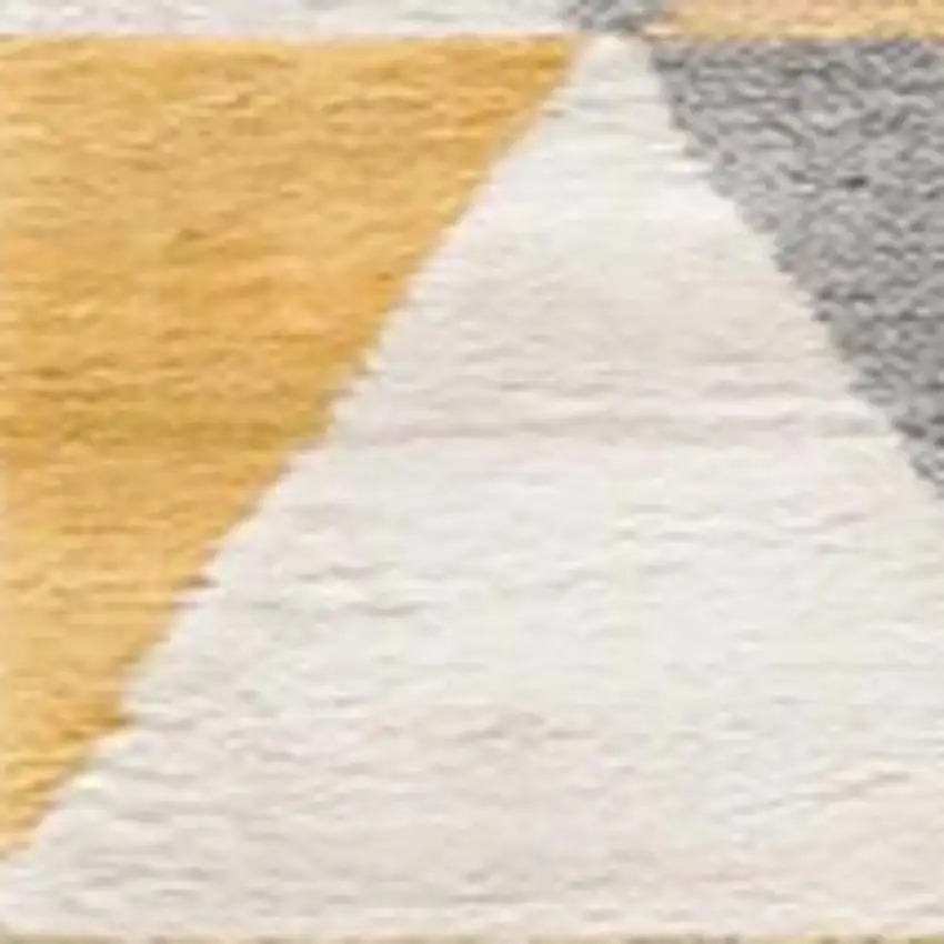 13' Yellow And Ivory Geometric Runner Rug Photo 8