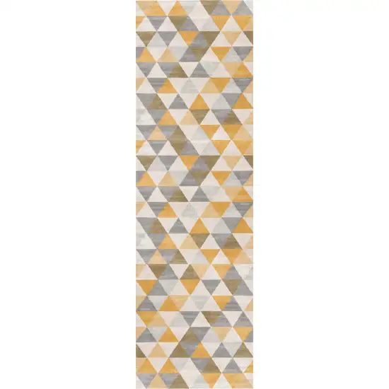 15' Yellow And Ivory Geometric Runner Rug Photo 2