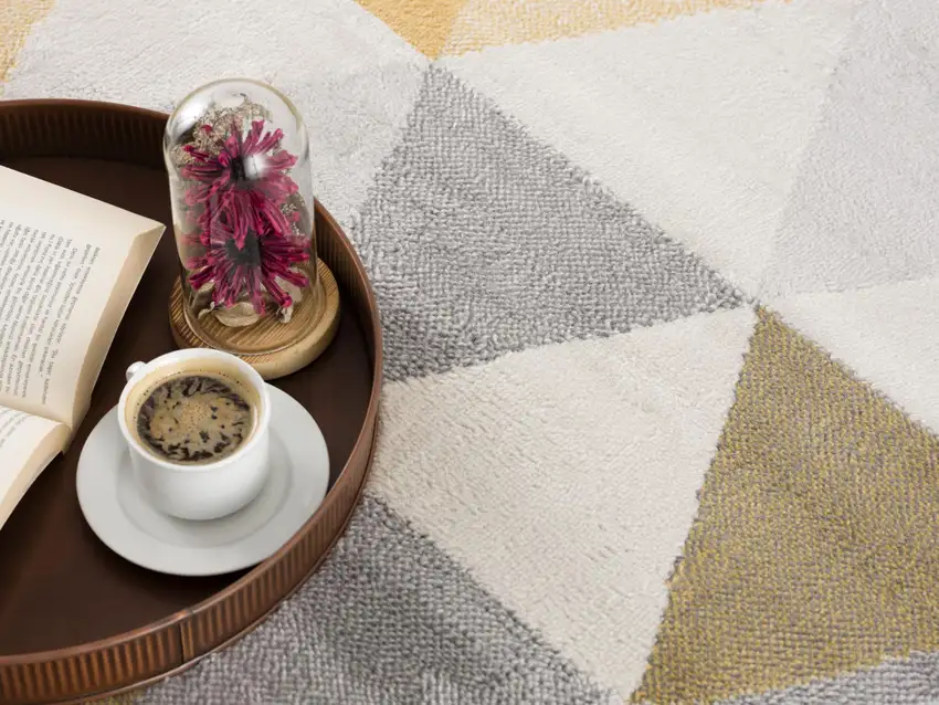 15' Yellow And Ivory Geometric Runner Rug Photo 9