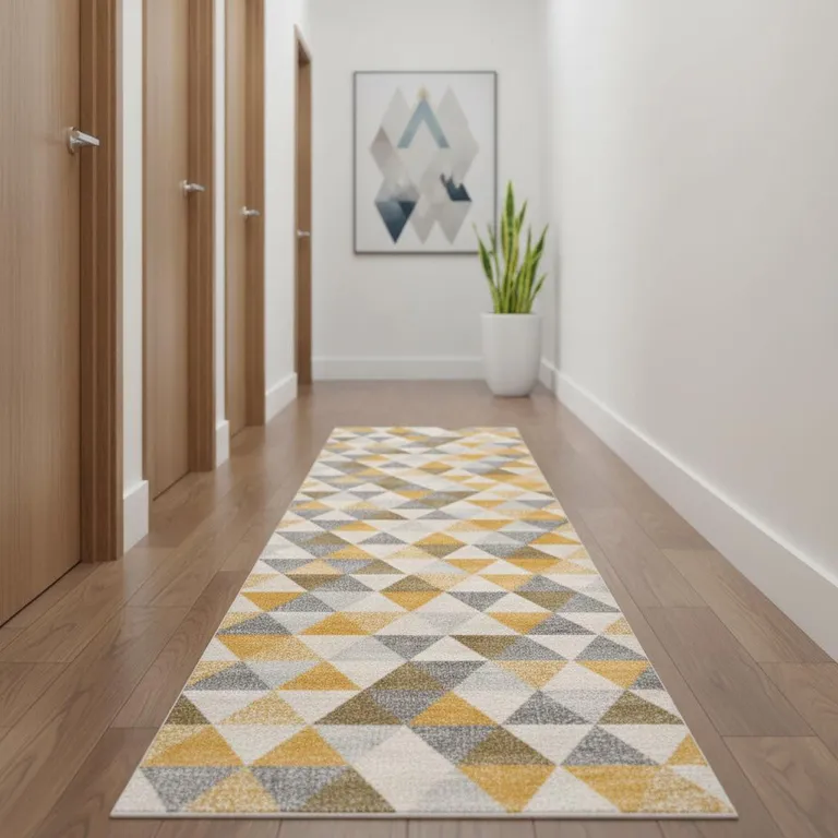 Yellow Triangular Lattice Runner Rug Photo 1