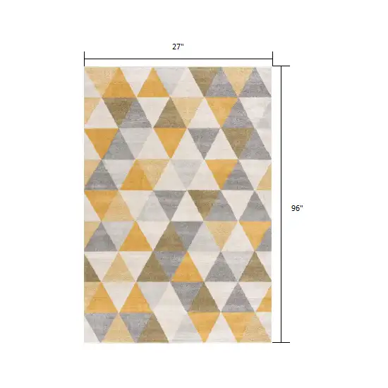 8' Yellow And Ivory Geometric Runner Rug Photo 9
