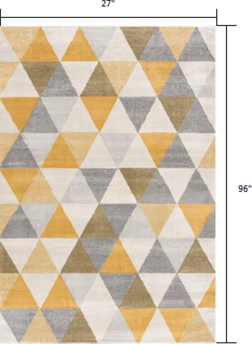 8' Yellow And Ivory Geometric Runner Rug Photo 9