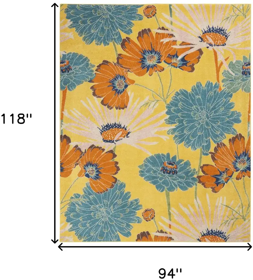 Yellow Tropical Floral Power Loom Area Rug Photo 3