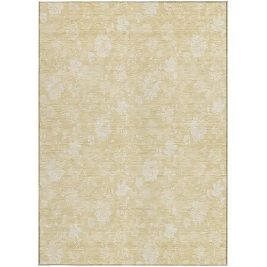 Yellow Wheat And Ivory Floral Washable Indoor Outdoor Area Rug Photo 4
