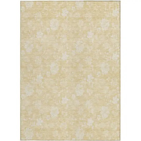 Yellow Wheat And Ivory Floral Washable Indoor Outdoor Area Rug Photo 4