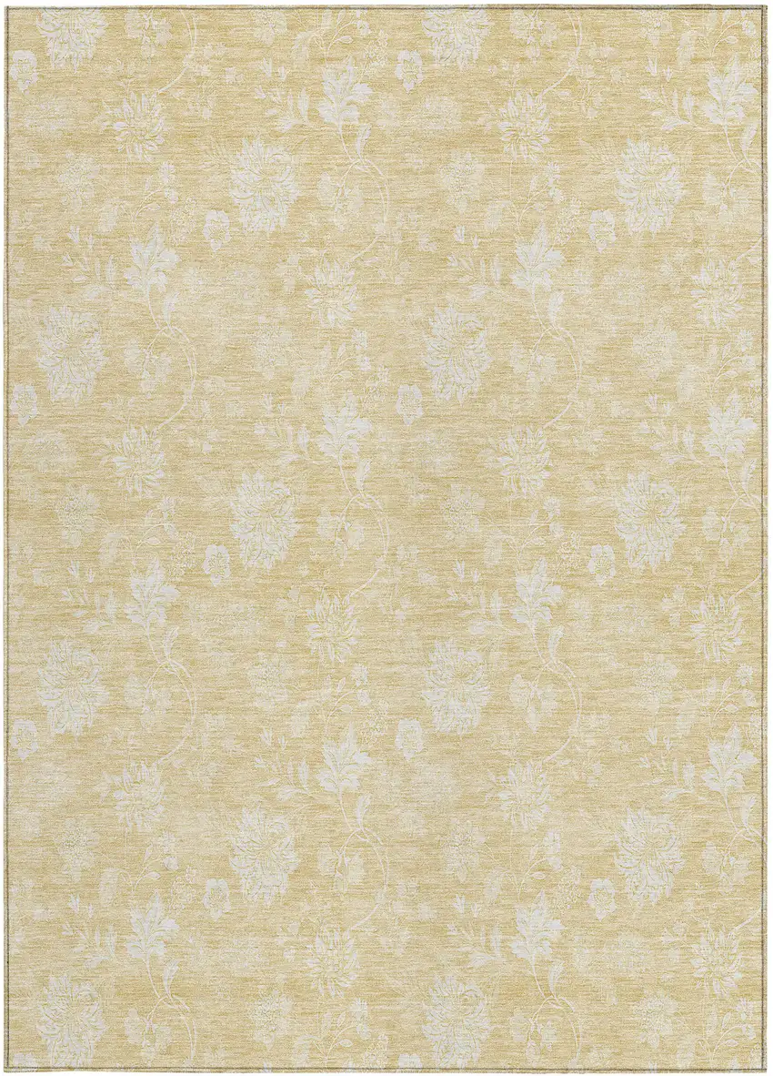 Yellow Wheat And Ivory Floral Washable Indoor Outdoor Area Rug Photo 4
