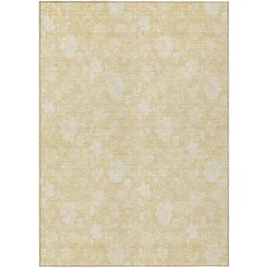 Yellow Wheat And Ivory Floral Washable Indoor Outdoor Area Rug Photo 1