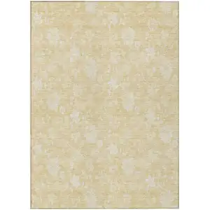 Photo of Yellow Wheat And Ivory Floral Washable Indoor Outdoor Area Rug