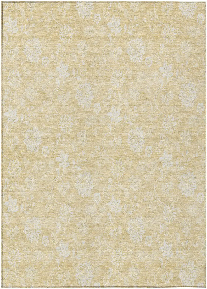 Yellow Wheat And Ivory Floral Washable Indoor Outdoor Area Rug Photo 1