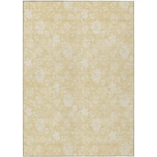 Yellow Wheat And Ivory Floral Washable Indoor Outdoor Area Rug Photo 1