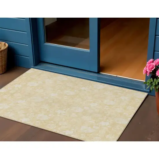 Yellow Wheat And Ivory Floral Washable Indoor Outdoor Area Rug Photo 2