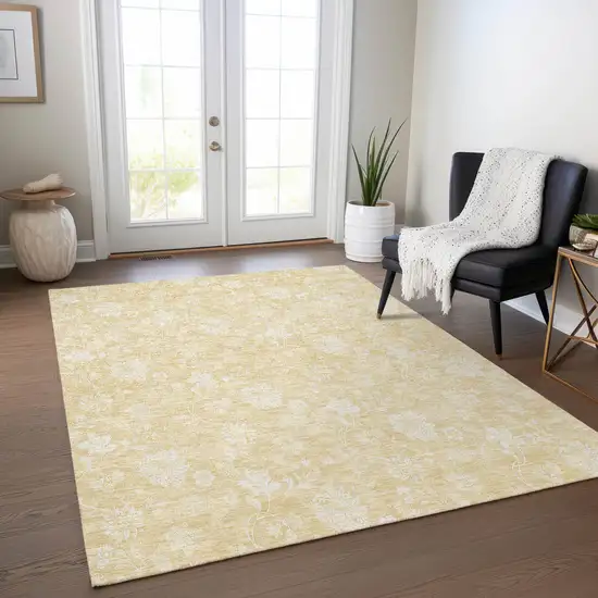 Yellow Wheat And Ivory Floral Washable Indoor Outdoor Area Rug Photo 7